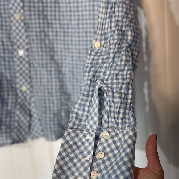 Rafaella XL Blue White Gingham Button Front Shirt Stretch Cotton Blouse Cottage - Picture 9 of 9